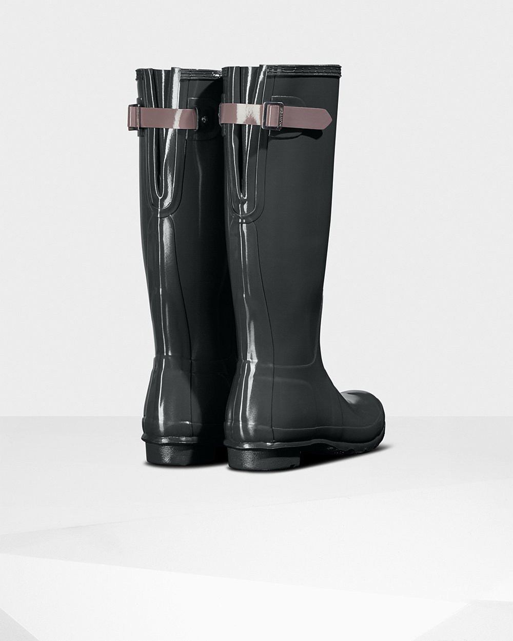 Hunter Mujer Original Back Adjustable Gloss - Botas de Lluvia Verde Oscuro/Moradas - 561-GHMJKQ